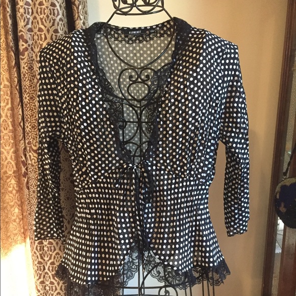 B&W long sleeve poka dot top - Picture 5 of 7